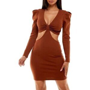 NWT | Socialite Camel Brown Long Sleeve Wraparound Cutout Mini Dress Size Medium